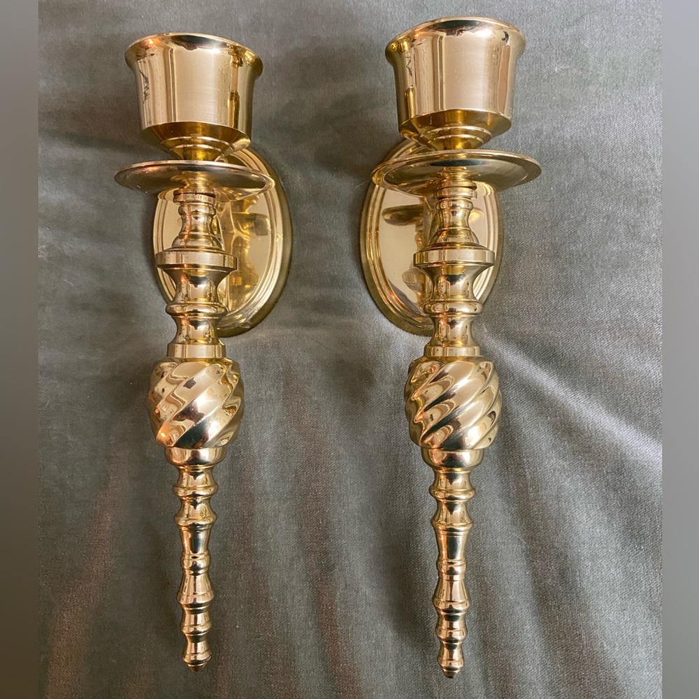 Solid BRASS Vintage Candlestick Wall Mount Sconce Candle Holder set of 2 OSK